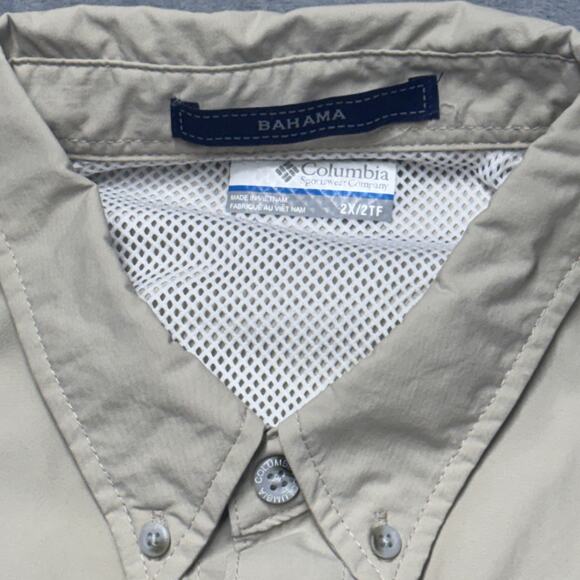 Columbia Shirt Mens 2X Beige Bahama PFG Fishing Button Up Omni Shade UPF 50 Read - Picture 3 of 10